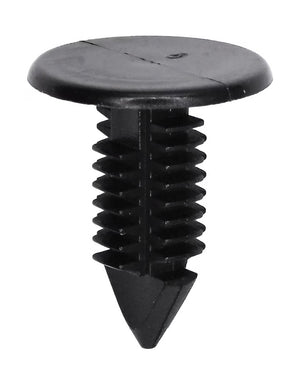 Black plastic rivet on a white background